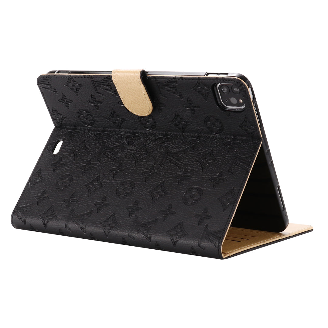3D præget lærred Monogram hylster Apple iPad Flip Cover med stativ funktion
