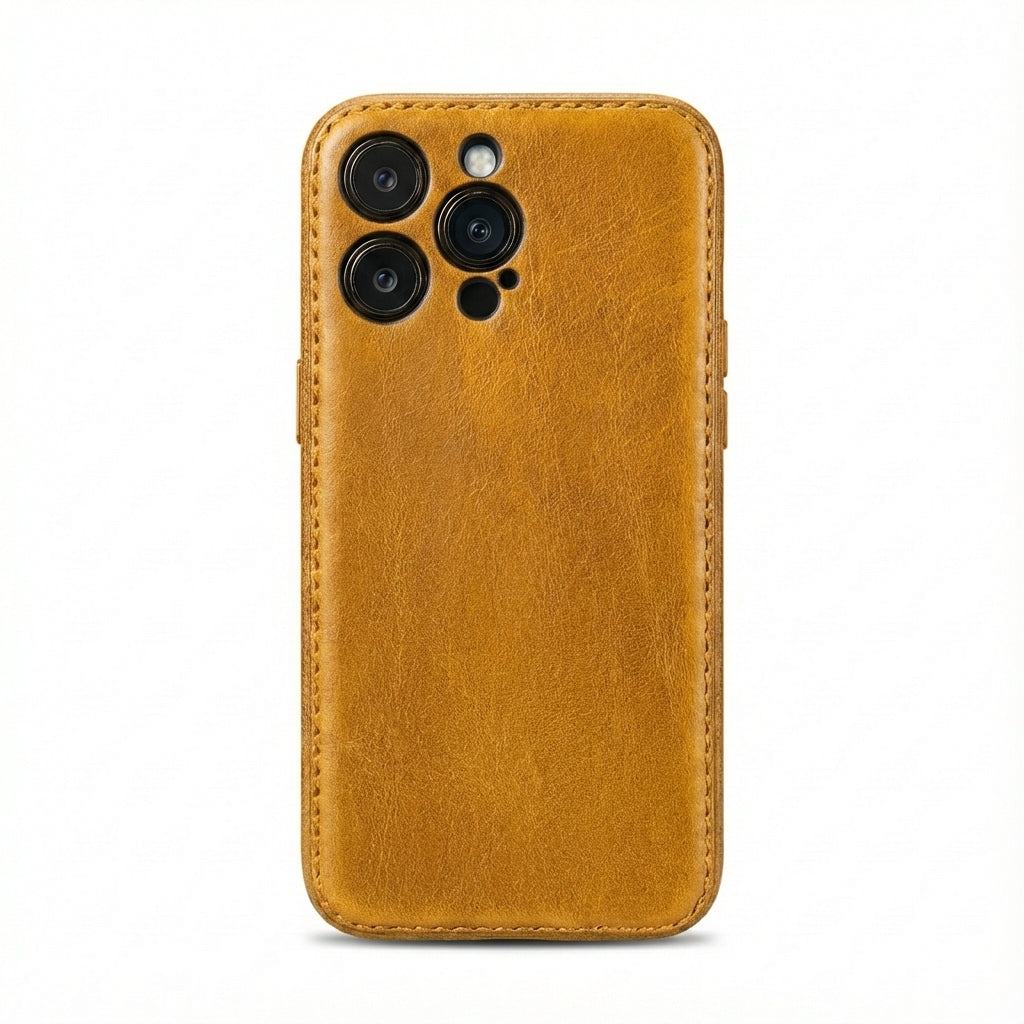 Funda para iPhone de cuero curtido vegetal hecha a mano de Kakavy - Edición Vintage Patina