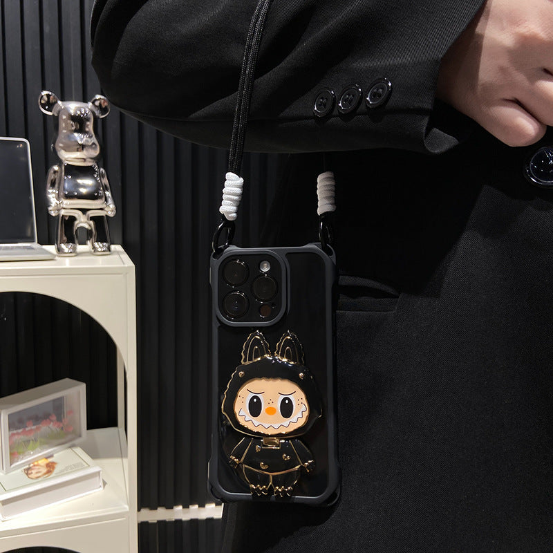 Capa dura para iPhone Labubu Mirror Kickstand – Espelho giratório | Design à prova de choque