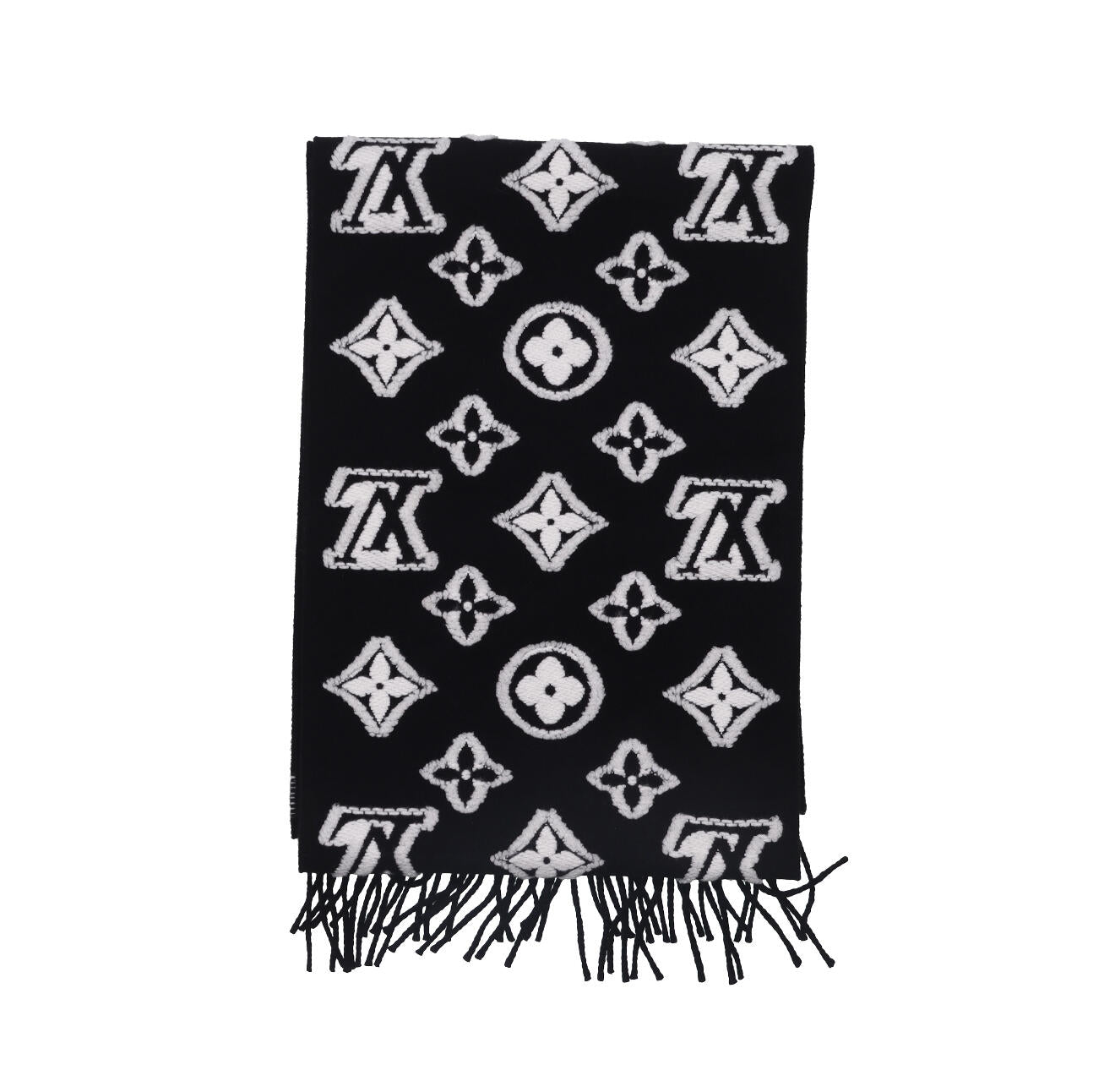 Μαύρο και άσπρο γεωμετρικό σχέδιο πλεκτό κασκόλ, θερμικό σάλι με κρόσσια