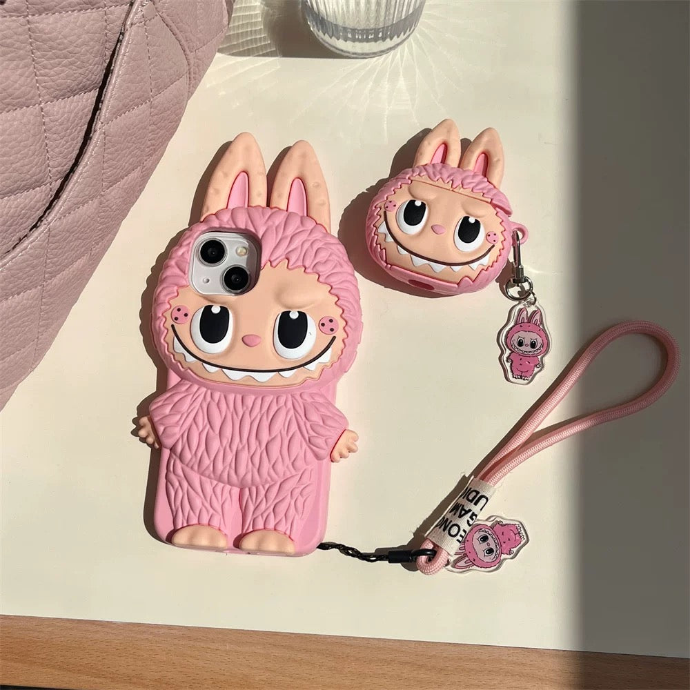 Capa de silicone bonito Labubu Zimomo dos desenhos animados | Rosa Marrom - Capa para iPhone