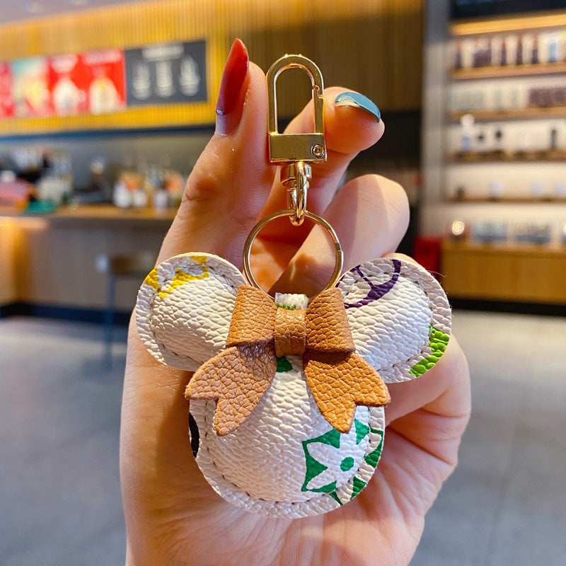 Chaveiro de luxo do Mickey – Couro sintético & Pingente de pompom de pele sintética para bolsa ou carro.