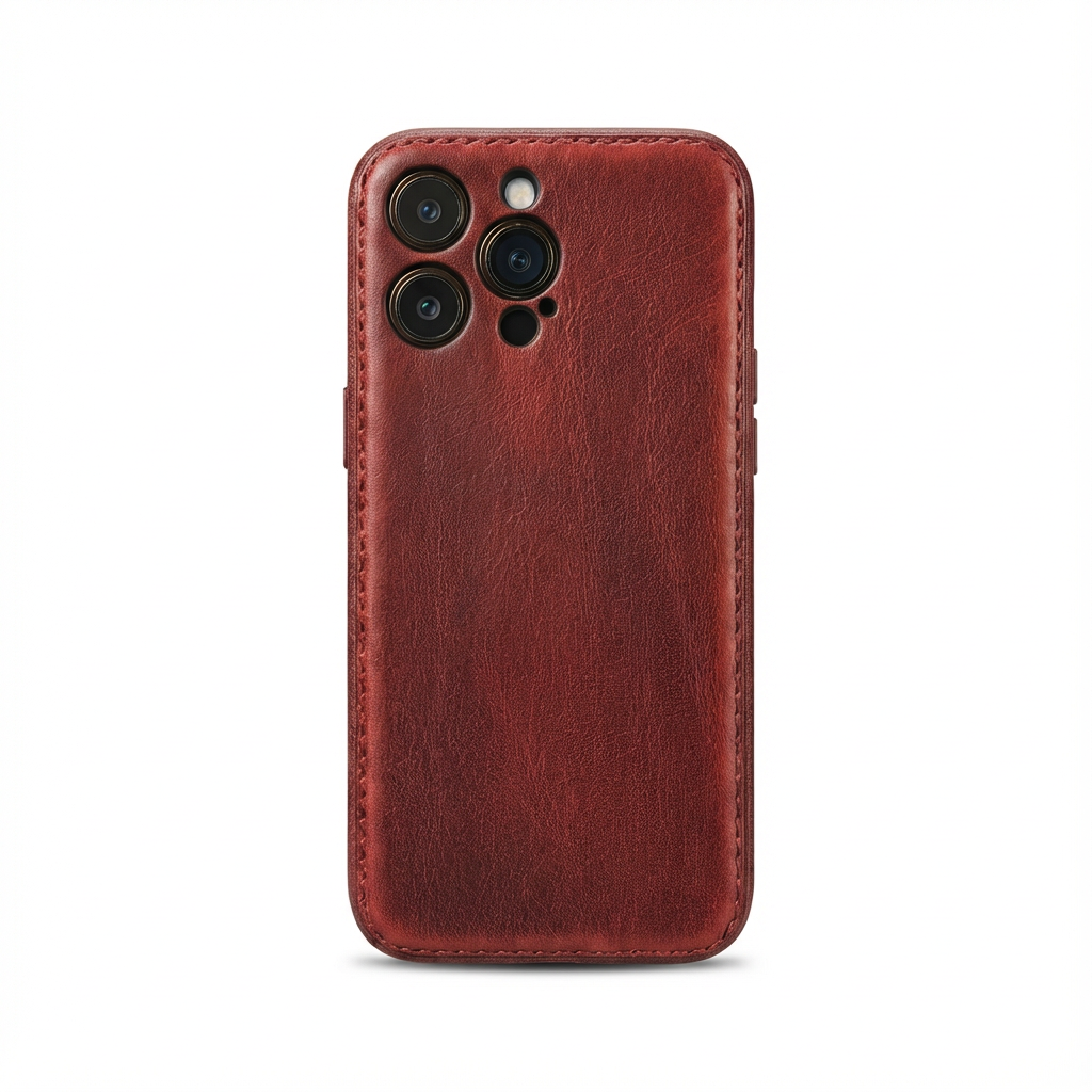 Funda para iPhone de cuero curtido vegetal hecha a mano de Kakavy - Edición Vintage Patina