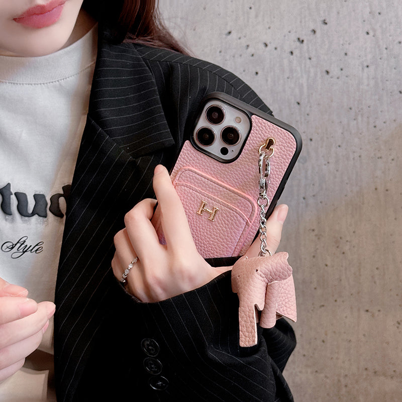 H-kaarthouder leren iPhone-hoesje met hanger