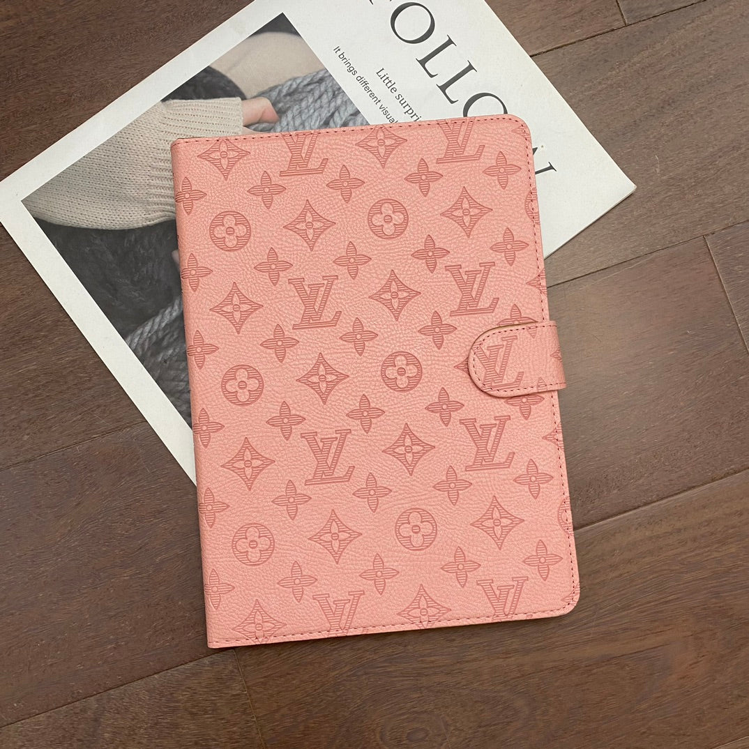 3D præget lærred Monogram hylster Apple iPad Flip Cover med stativ funktion