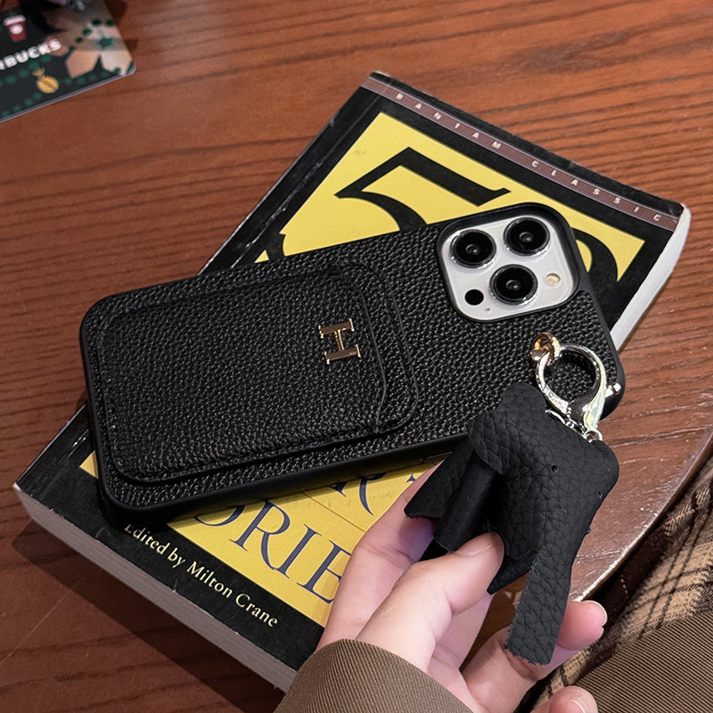 H-kaarthouder leren iPhone-hoesje met hanger