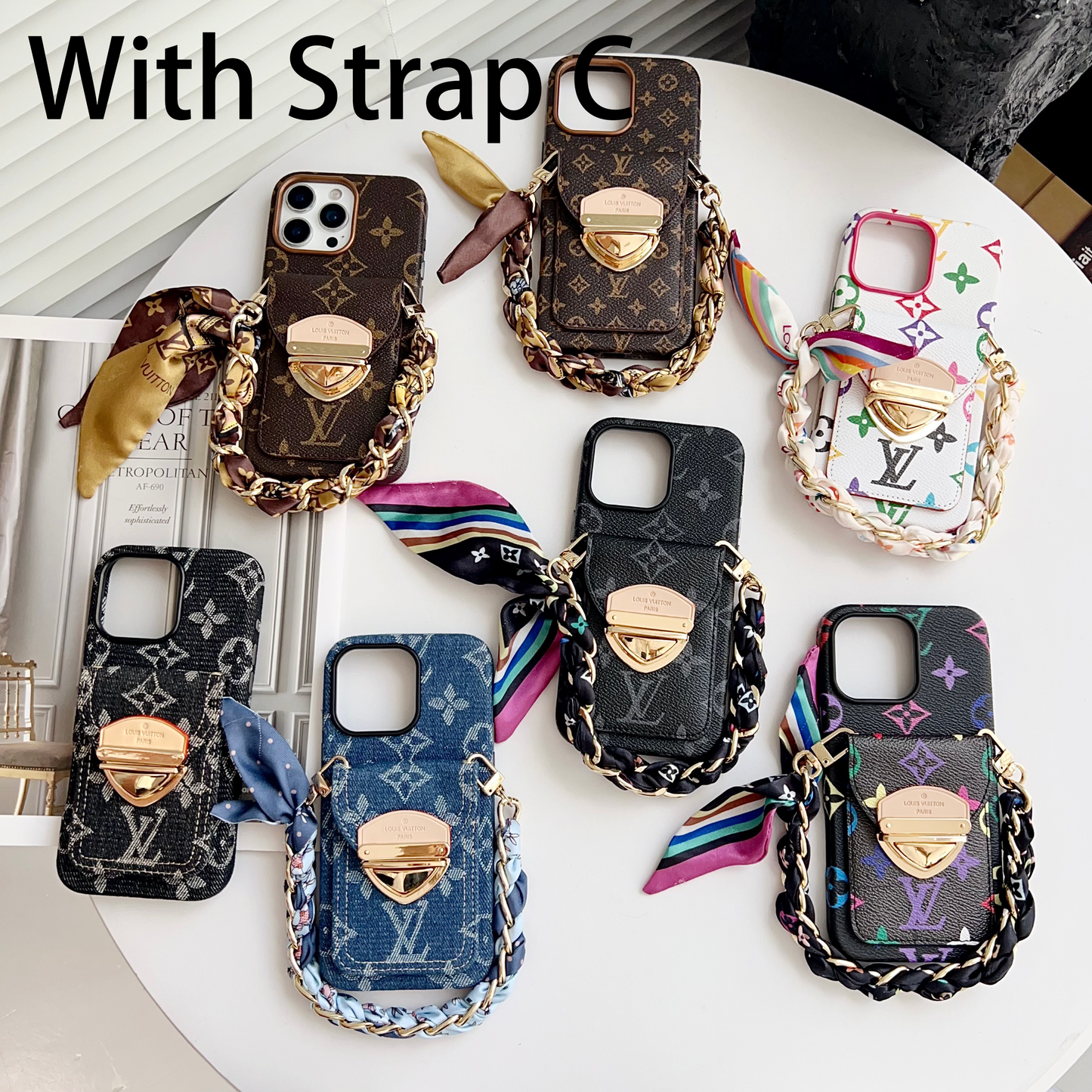 Lyxigt axelbandsskal till iPhone med kortficka & Avtagbar rem