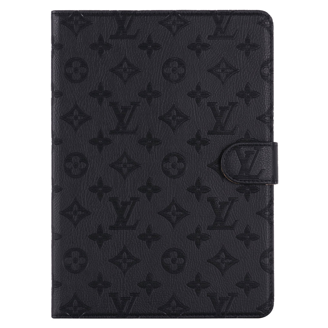3D præget lærred Monogram hylster Apple iPad Flip Cover med stativ funktion