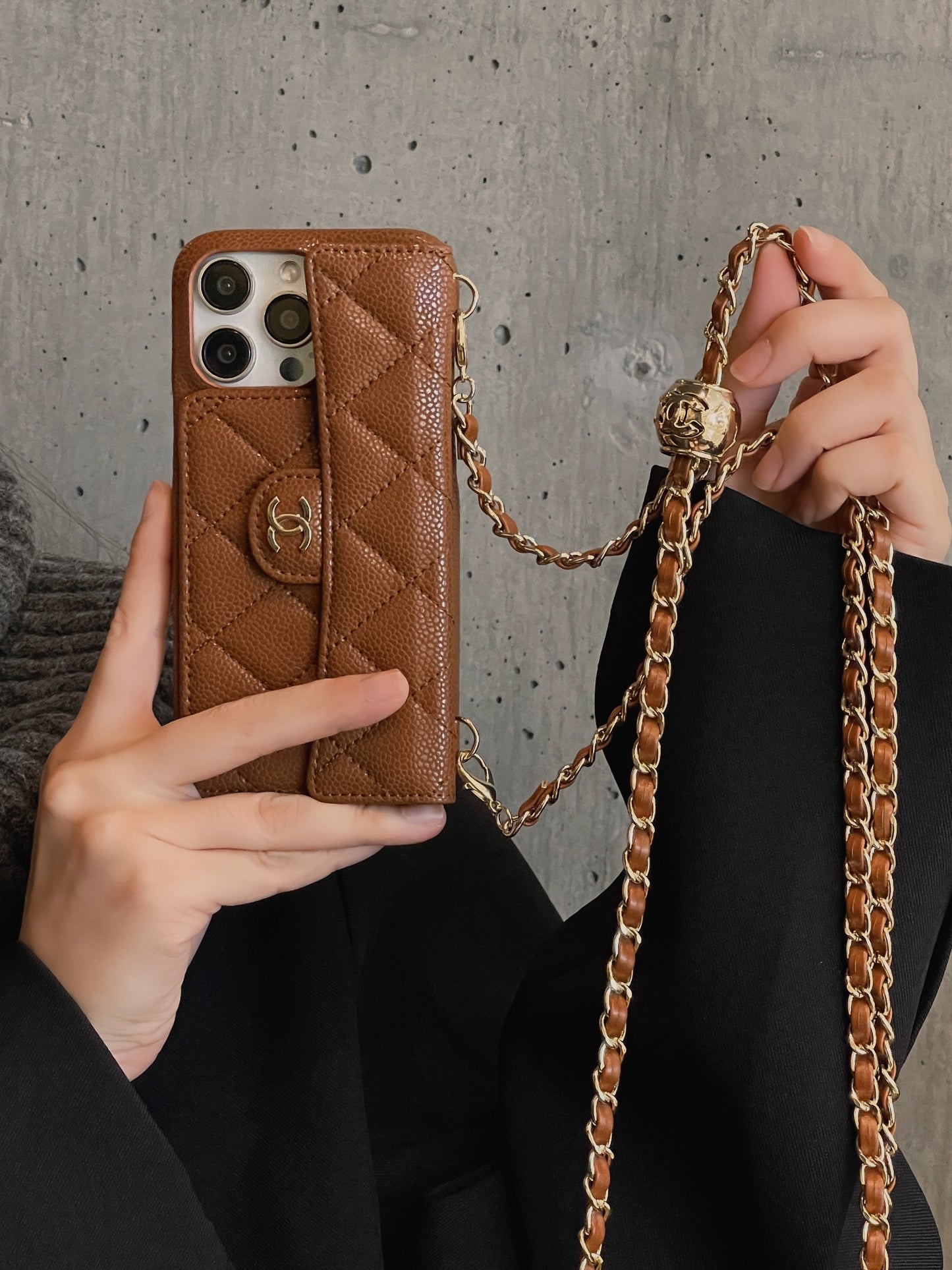 Luxury Wallet iPhone Case With Hand /Crossbody Chain