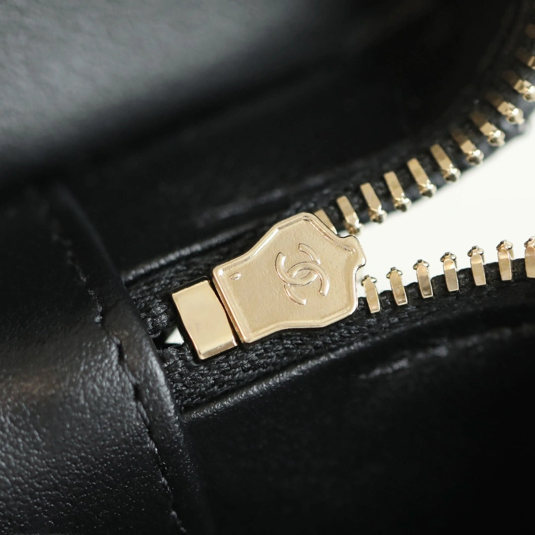 Black Quilted Mini Vanity Bag with Gold Chain