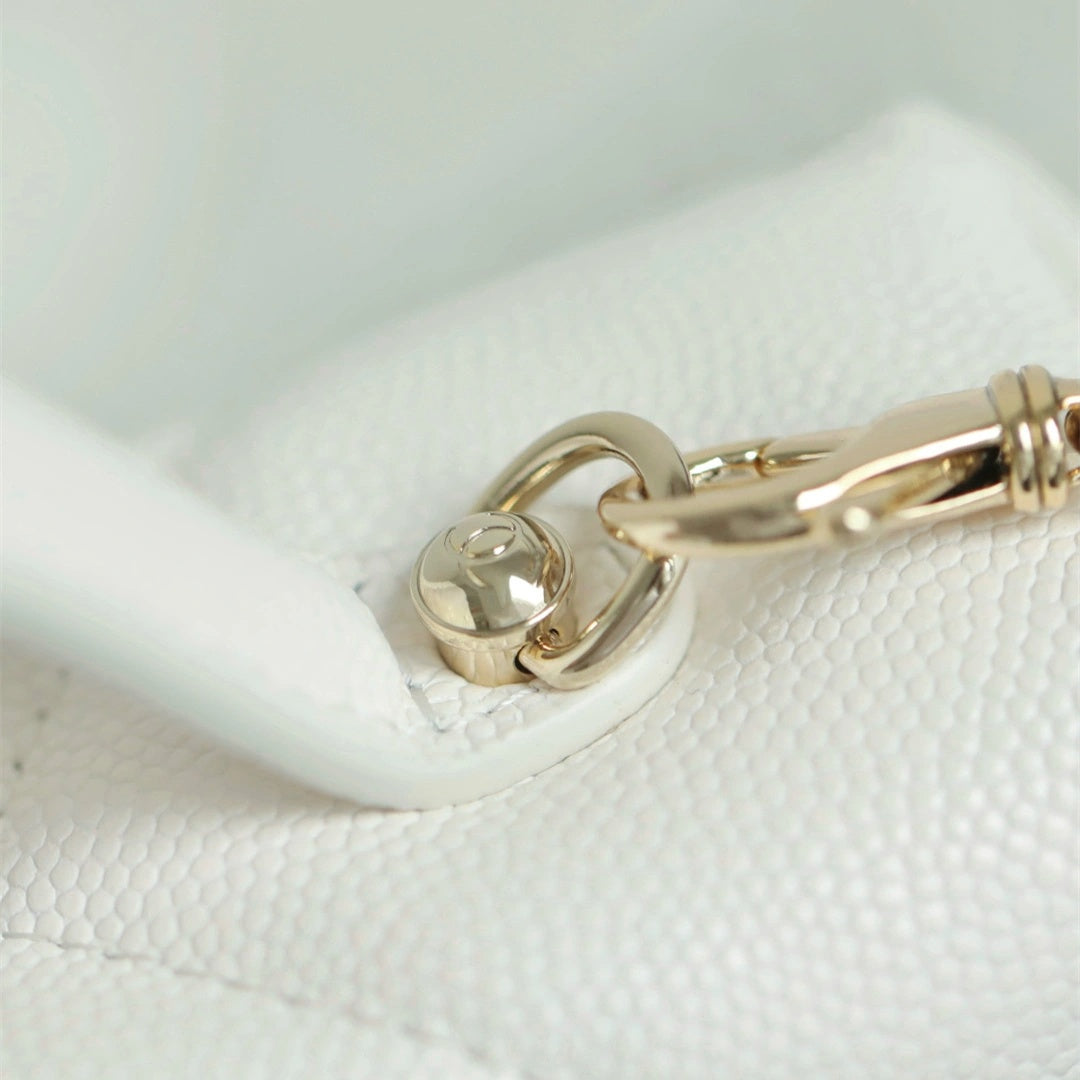 White Quilted Mini Vanity Bag with Gold Chain