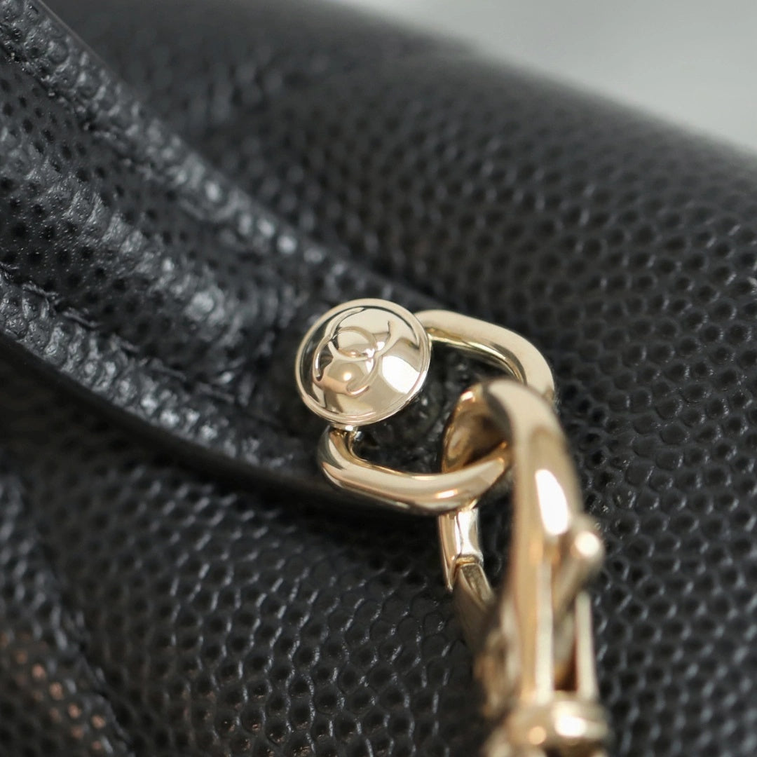 Black Quilted Mini Vanity Bag with Gold Chain