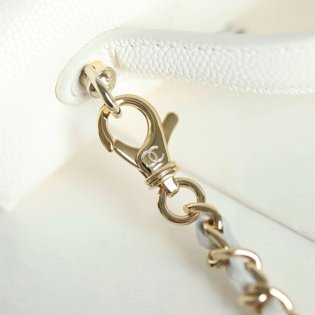 White Quilted Mini Vanity Bag with Gold Chain