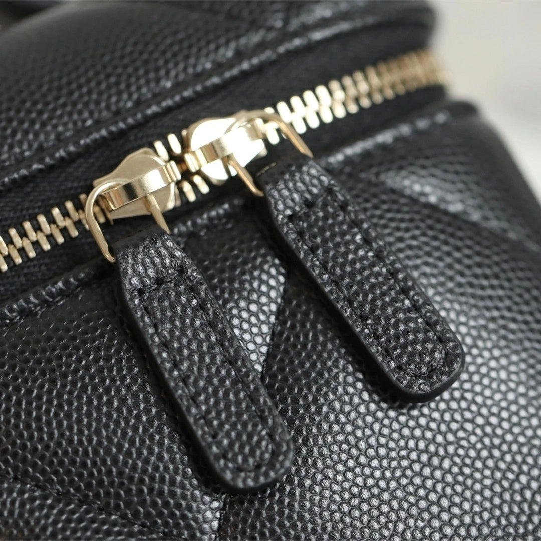 Black Quilted Mini Vanity Bag with Gold Chain