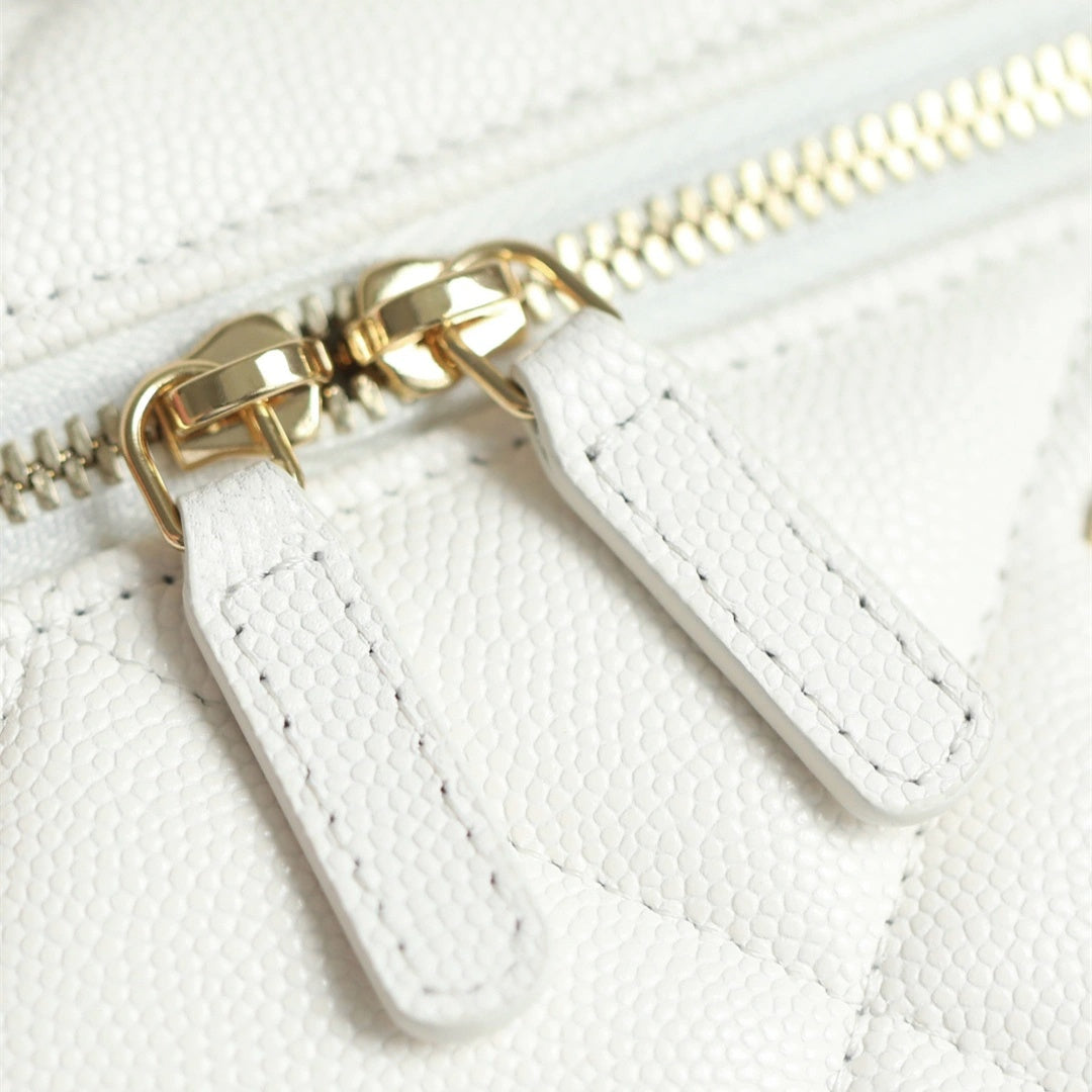 White Quilted Mini Vanity Bag with Gold Chain