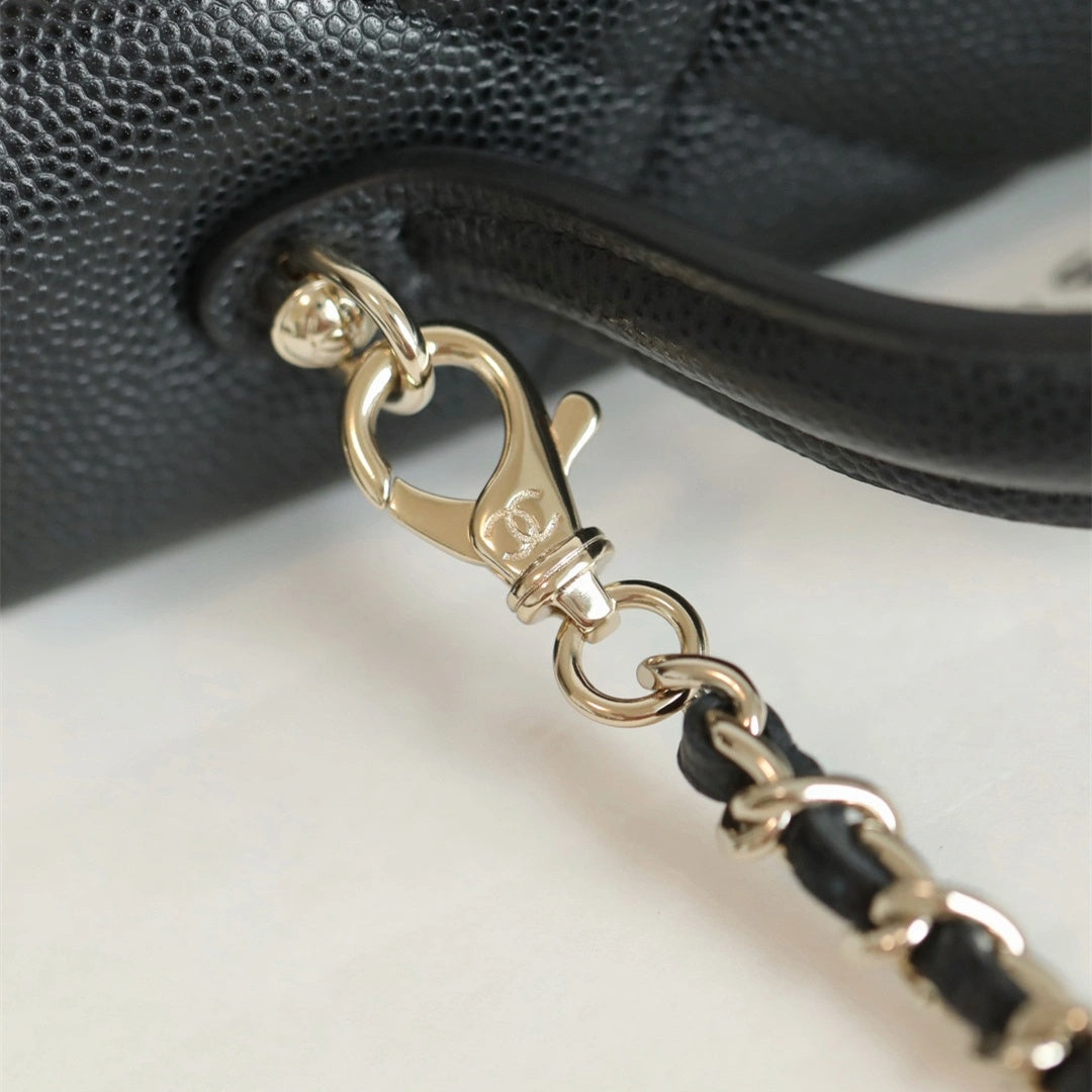 Black Quilted Mini Vanity Bag with Gold Chain