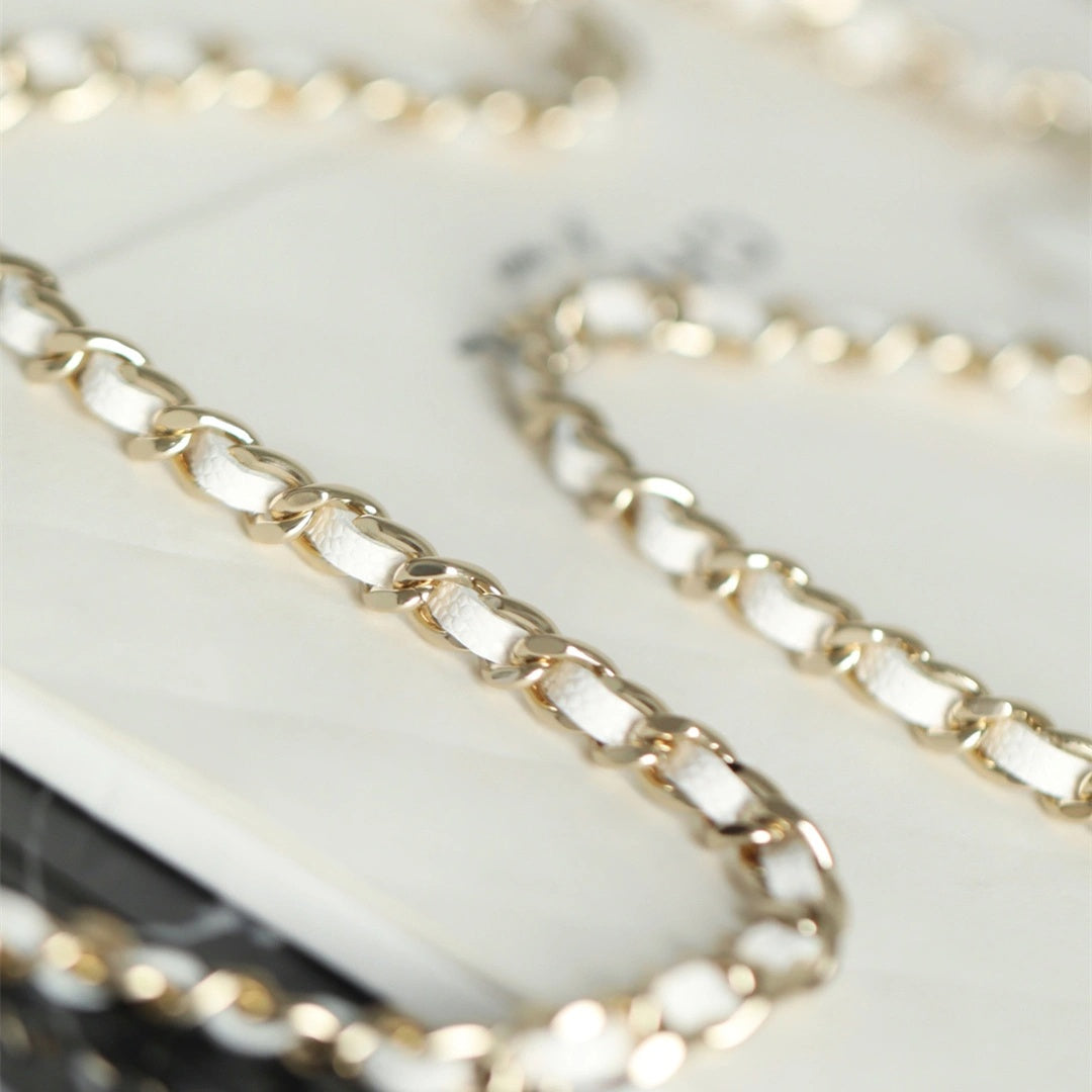 White Quilted Mini Vanity Bag with Gold Chain