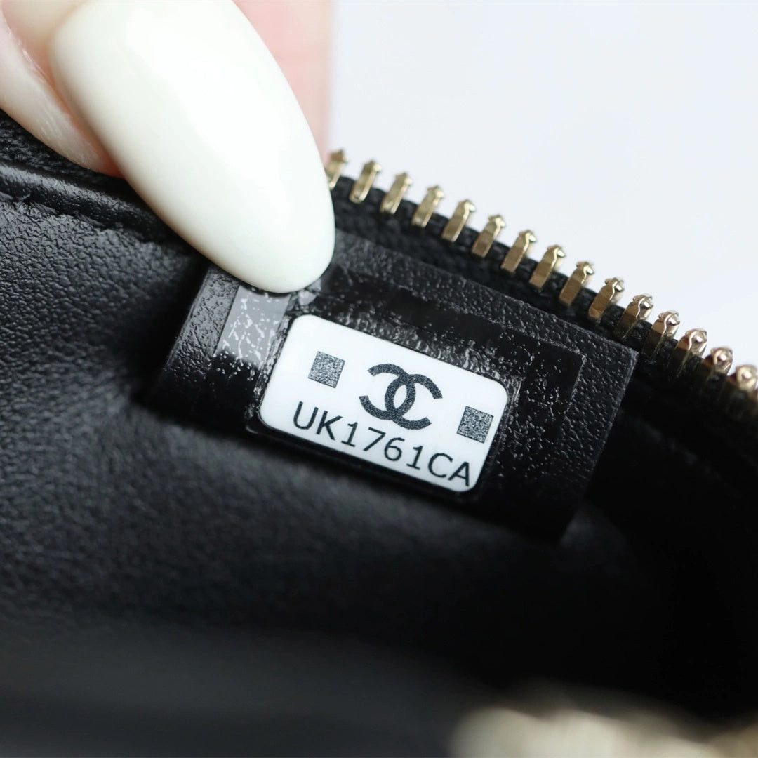 Black Quilted Mini Vanity Bag with Gold Chain