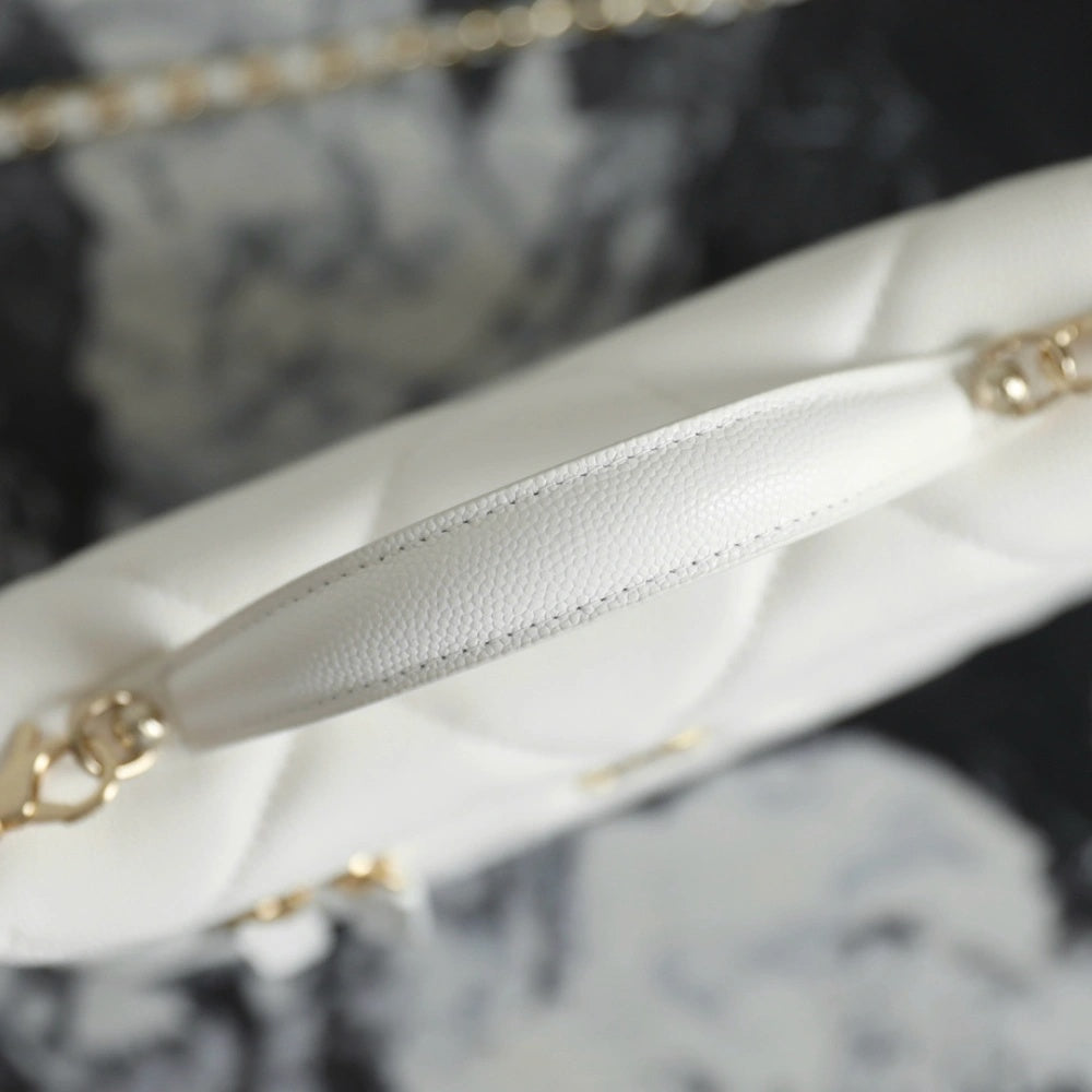 White Quilted Mini Vanity Bag with Gold Chain