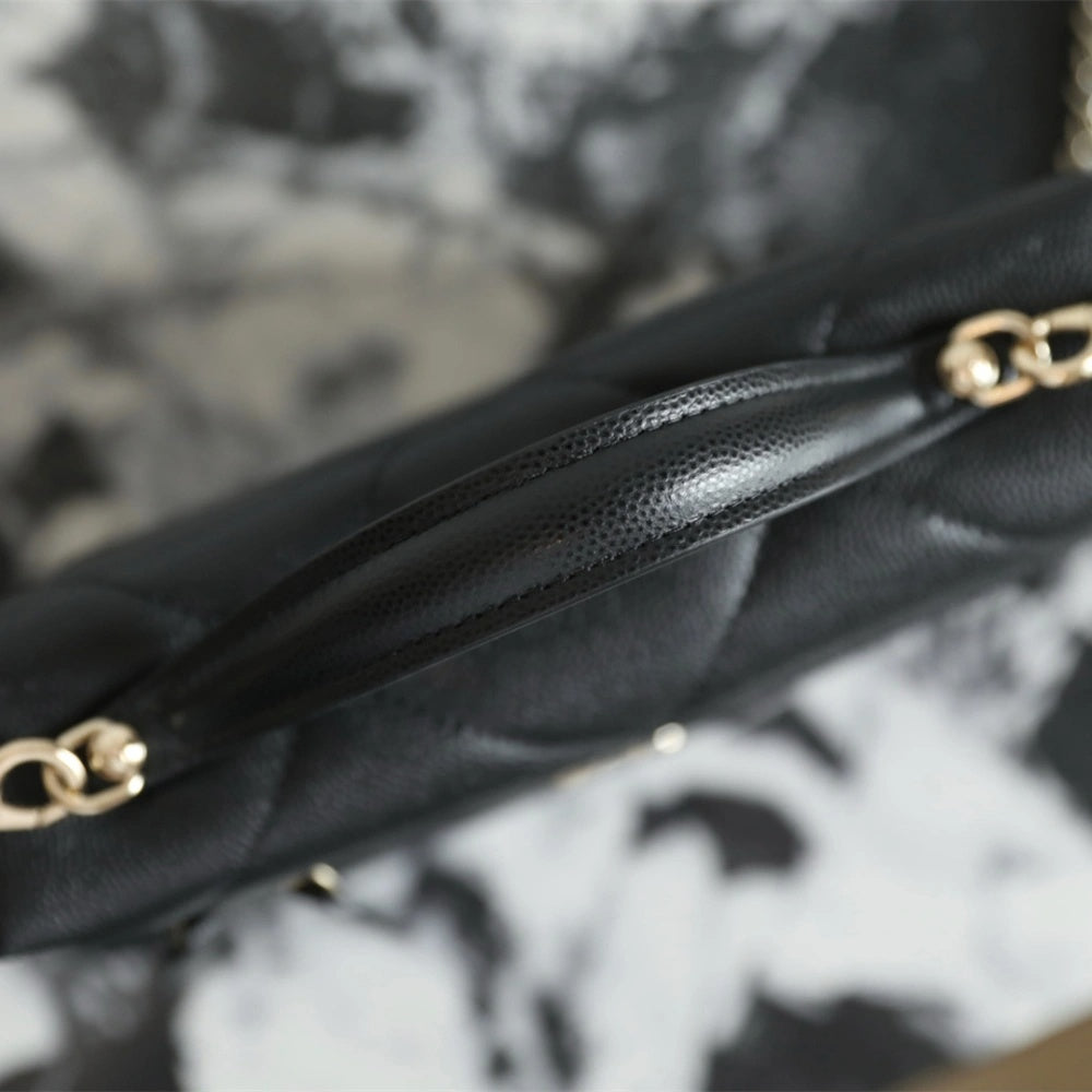 Black Quilted Mini Vanity Bag with Gold Chain