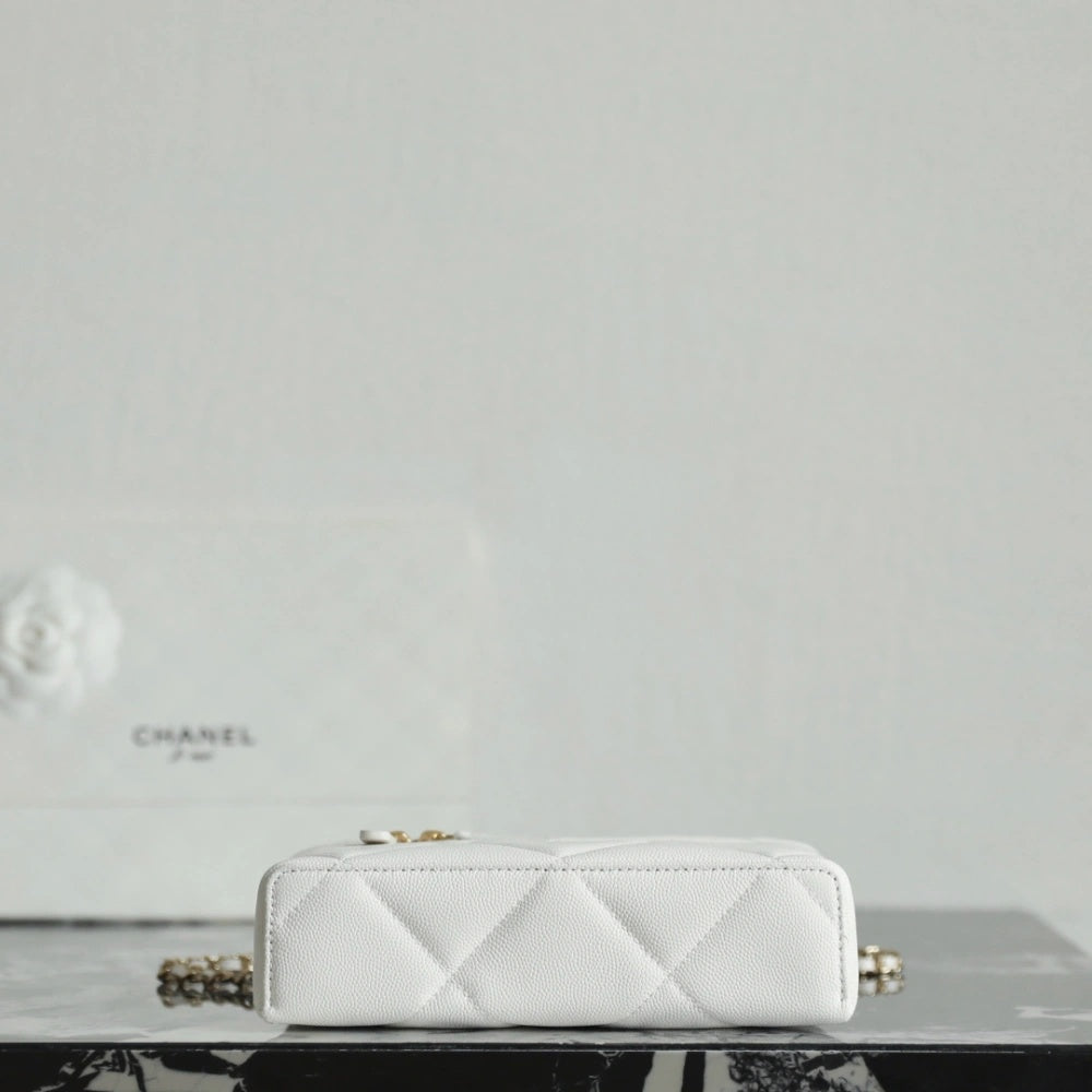 White Quilted Mini Vanity Bag with Gold Chain