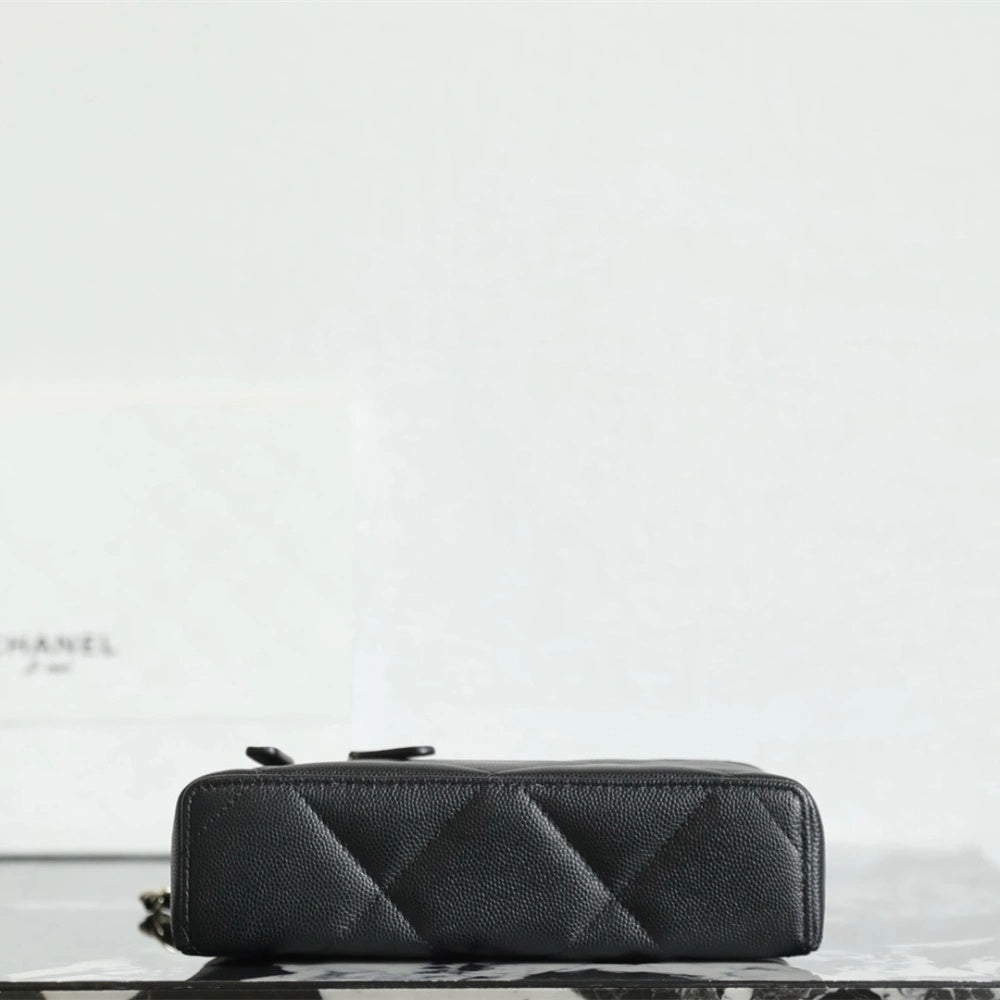 Black Quilted Mini Vanity Bag with Gold Chain