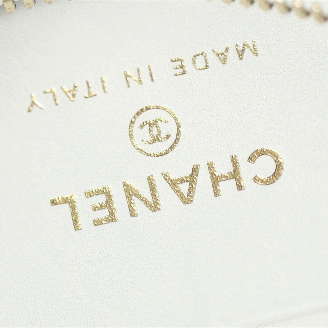 White Quilted Mini Vanity Bag with Gold Chain