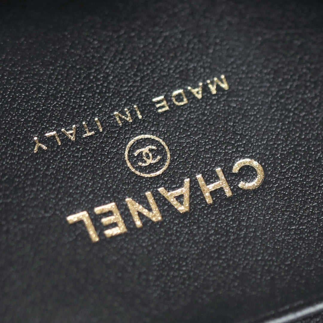 Black Quilted Mini Vanity Bag with Gold Chain