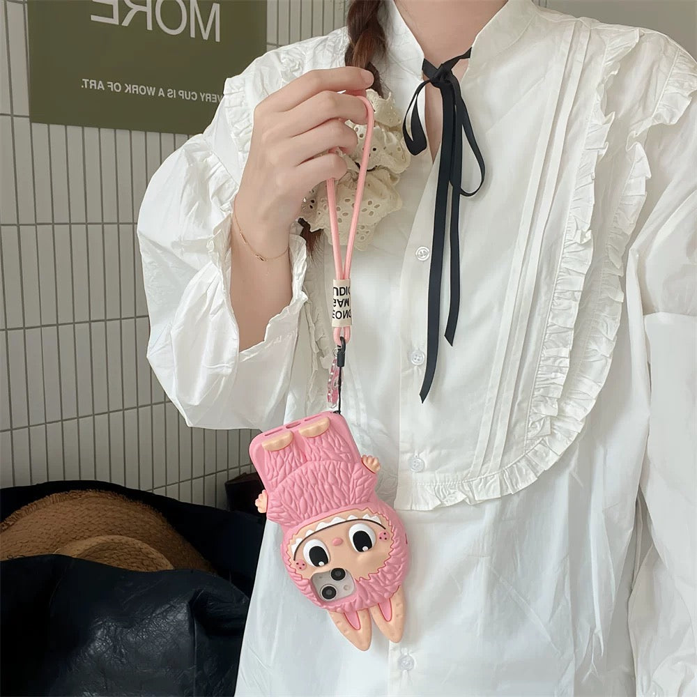 Capa de silicone bonito Labubu Zimomo dos desenhos animados | Rosa Marrom - Capa para iPhone