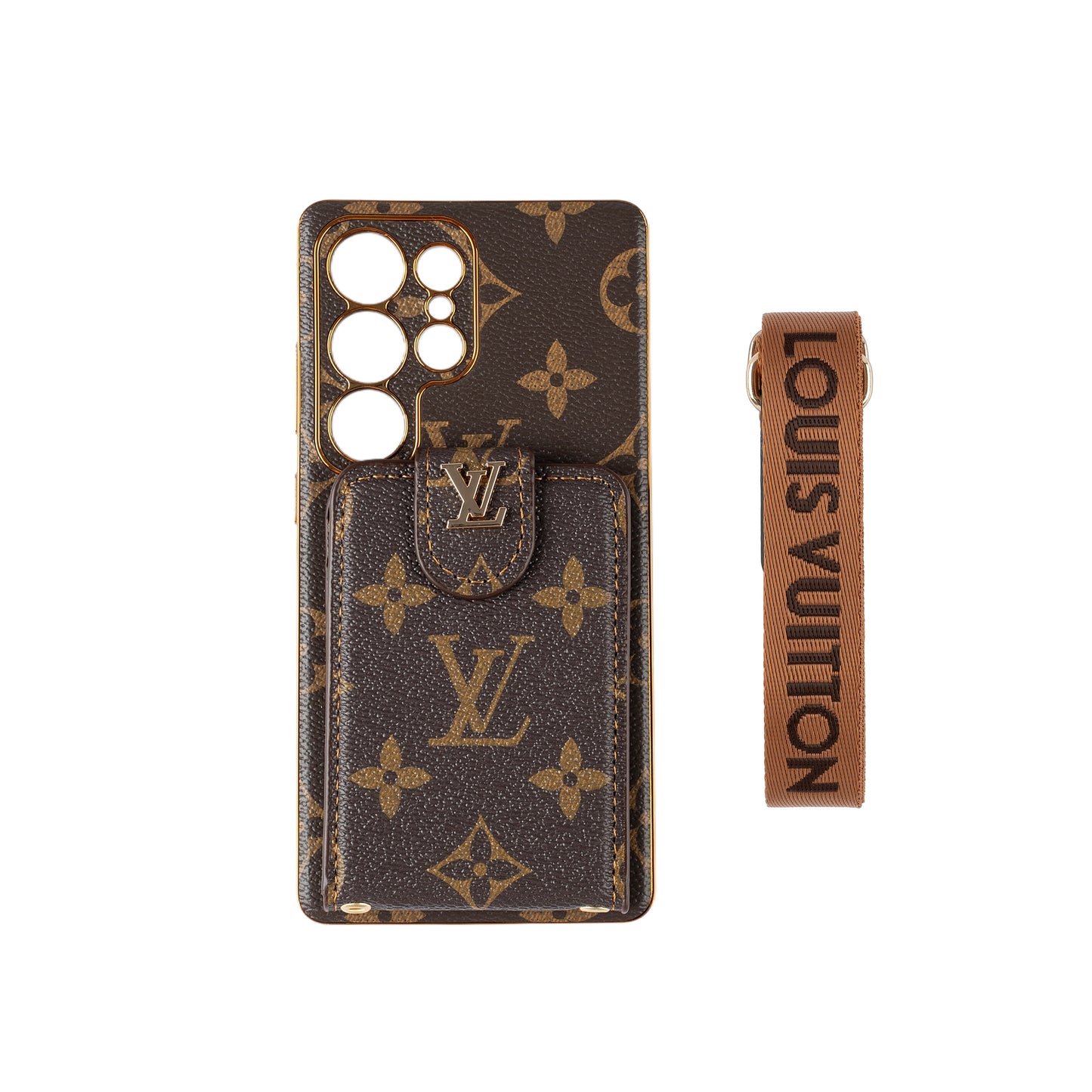 Luxe leren multifunctionele telefoonhoes met monogram en polsband