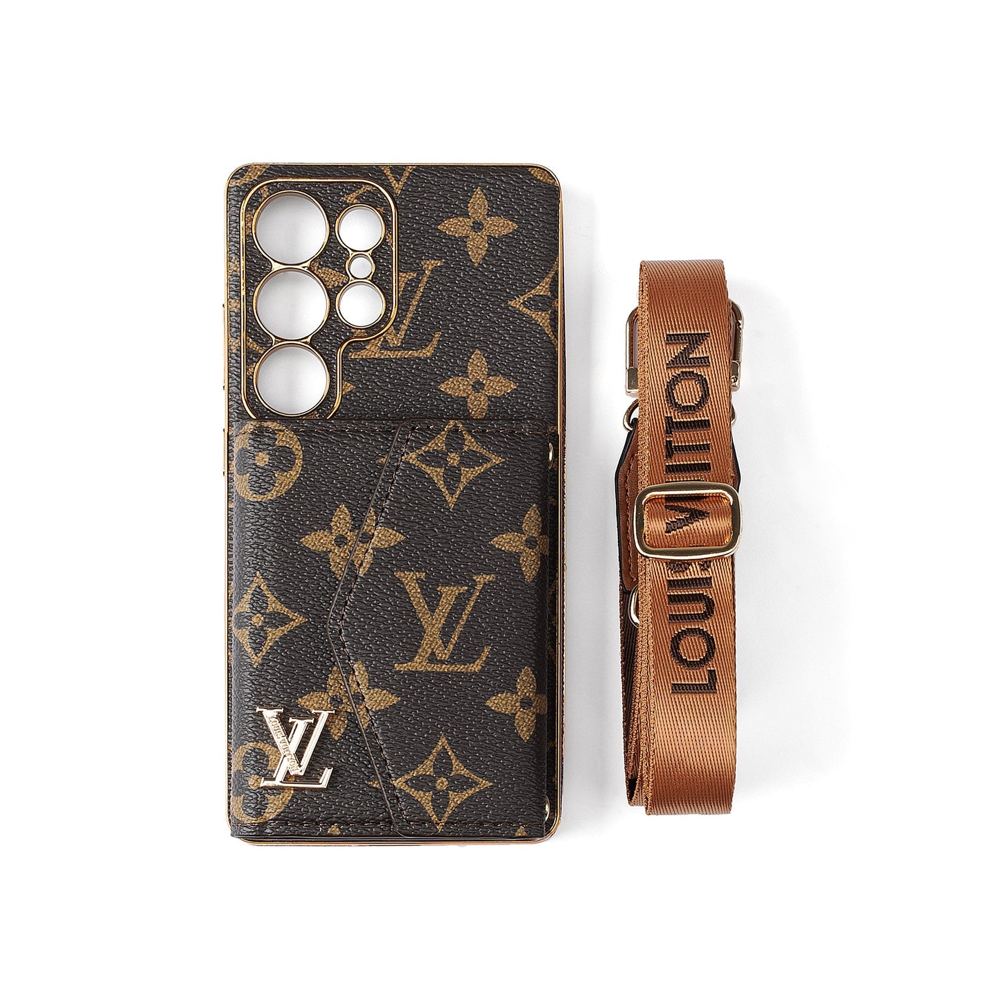 Custodia per telefono Samsung in pelle avanzata con portafoglio e cinturino.