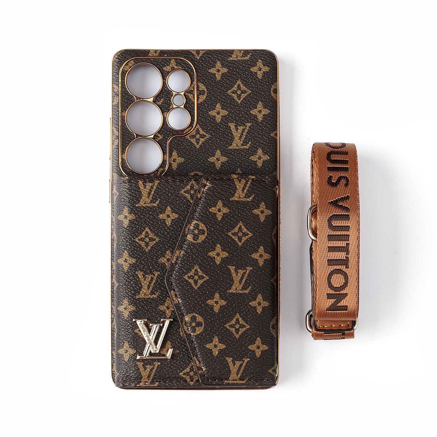 Custodia per telefono Samsung in pelle avanzata con portafoglio e cinturino.