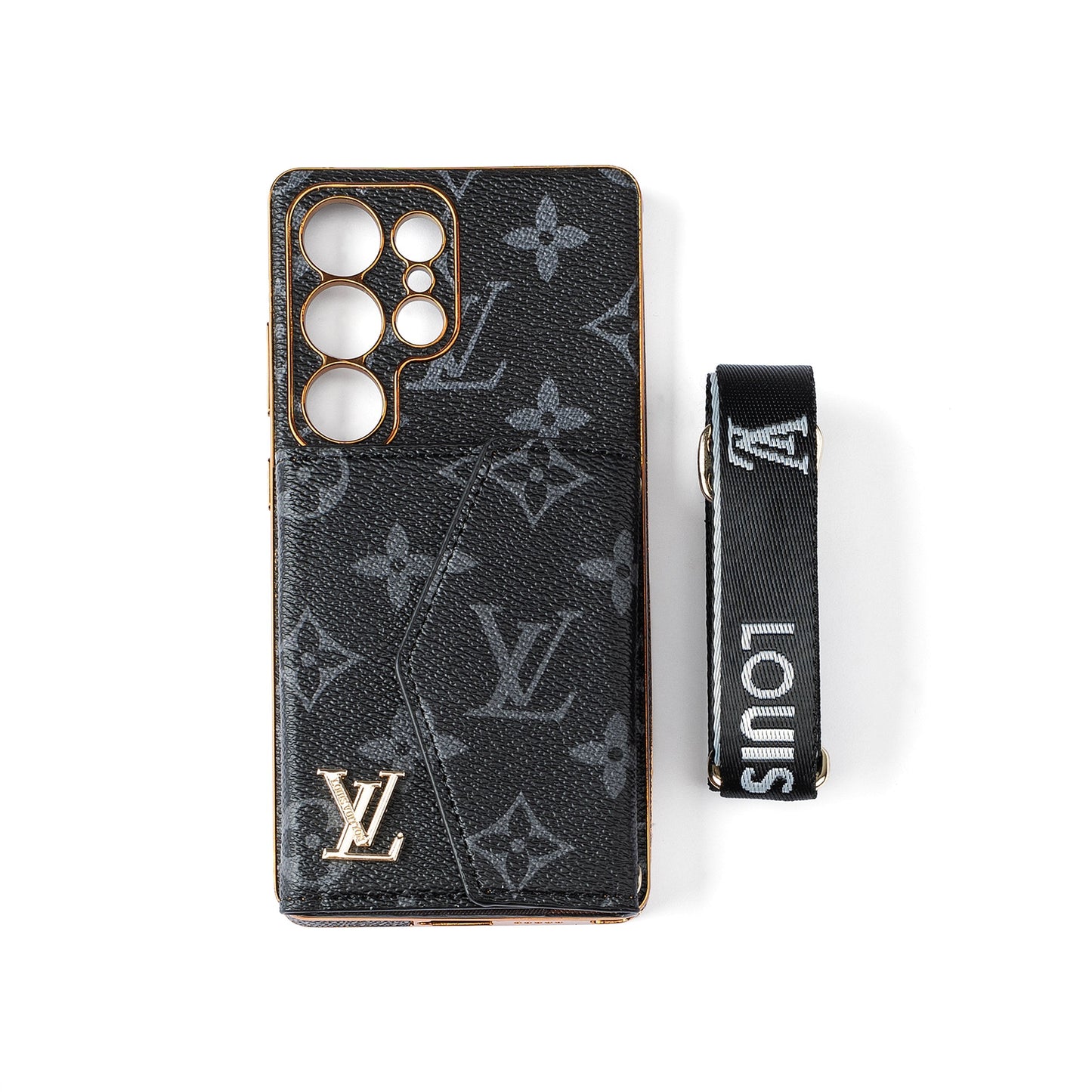 Custodia per telefono Samsung in pelle avanzata con portafoglio e cinturino.