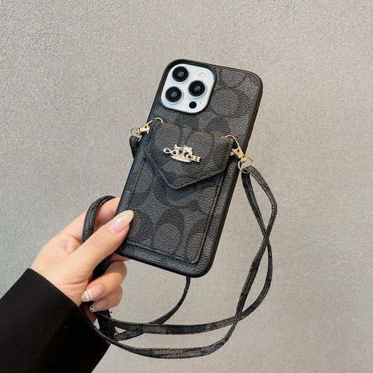 Capa Coach para iPhone com porta-cartões e alça preta clara -SJ240513