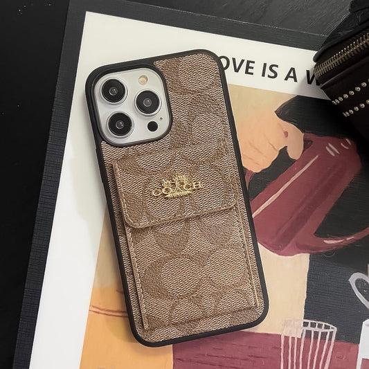 Capa Coach para iPhone com carteira porta-cartão marrom claro -SZK240425