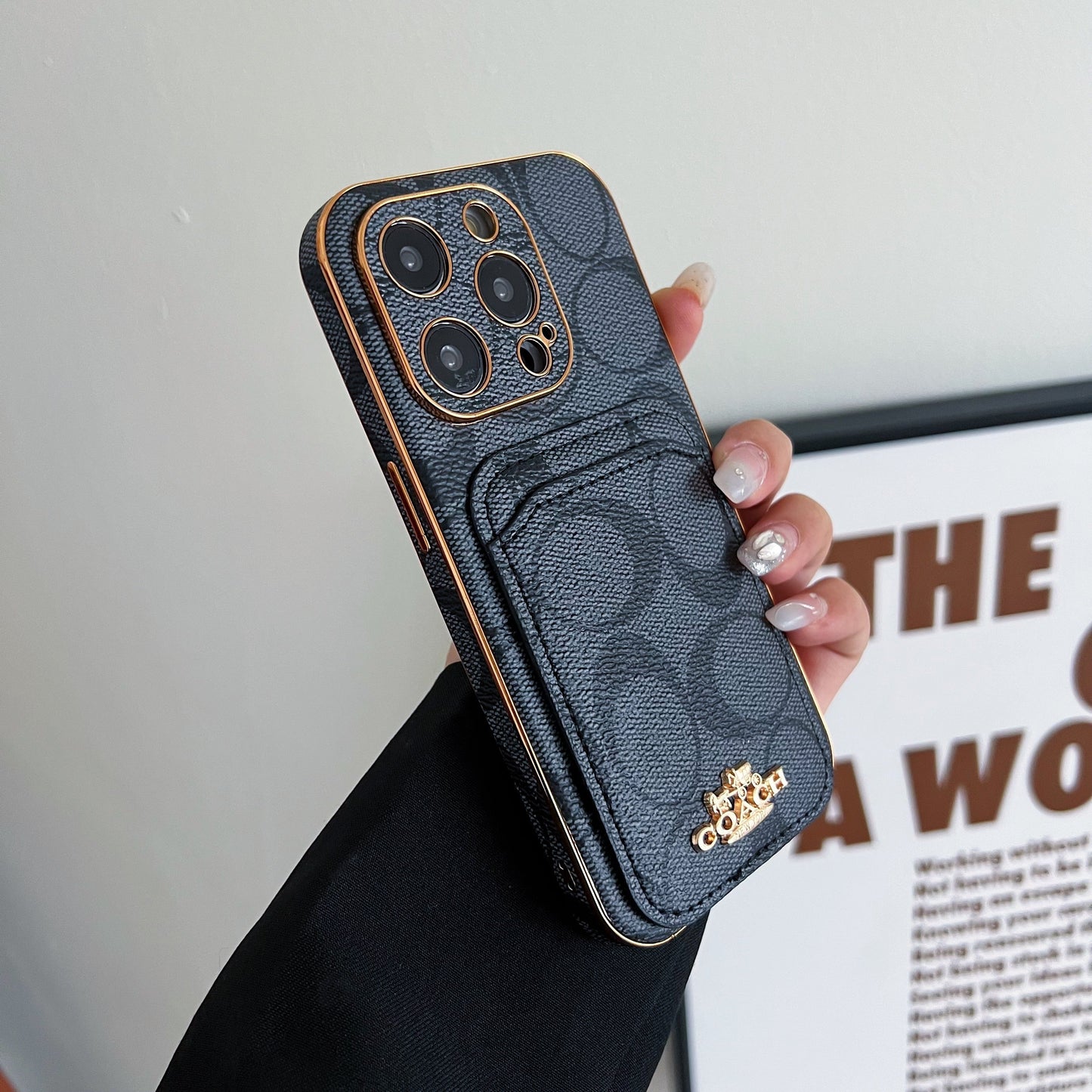 Capa Coach para iPhone com porta-cartões preta -KB241651