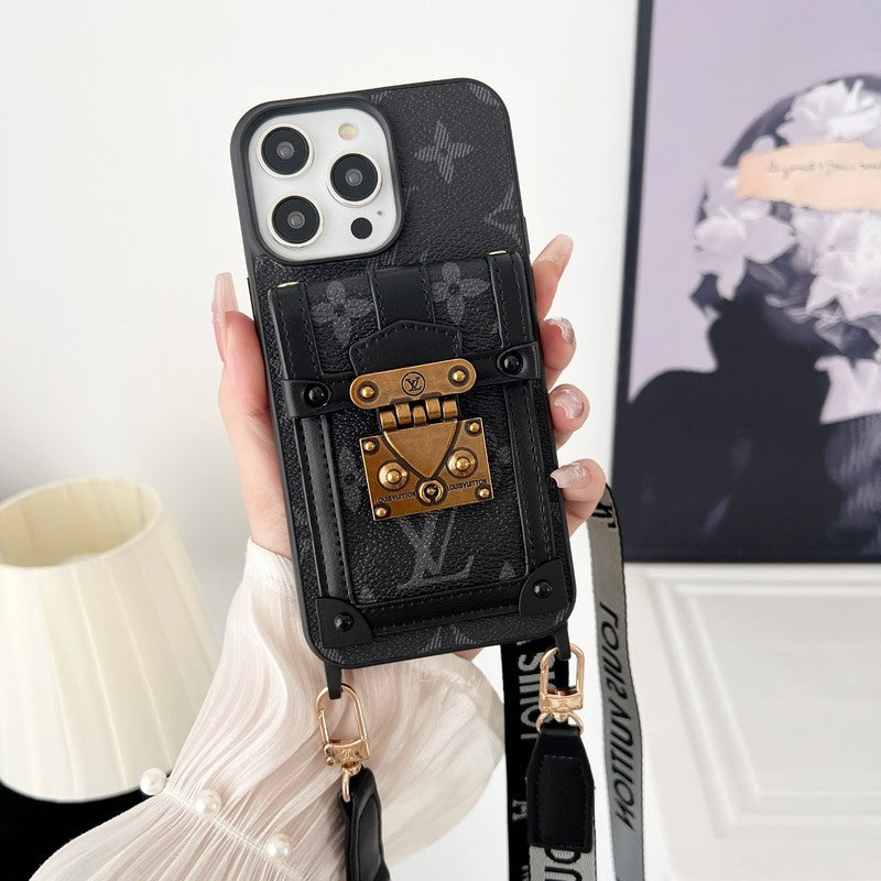 Lou Black & Funda para iPhone con cadena cruzada blanca