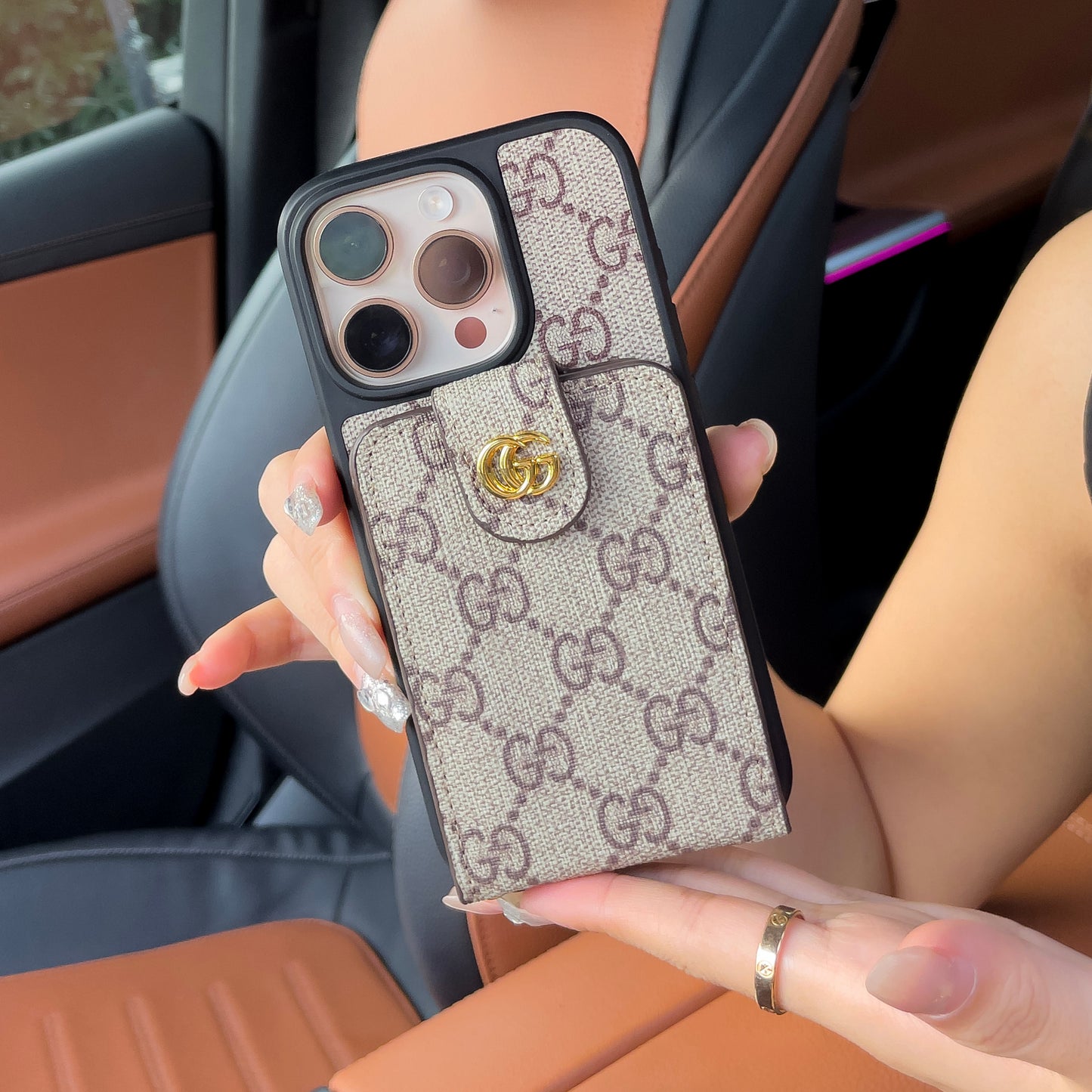 Ylellinen olkalaukku iPhonelle korttitaskulla & Hihna