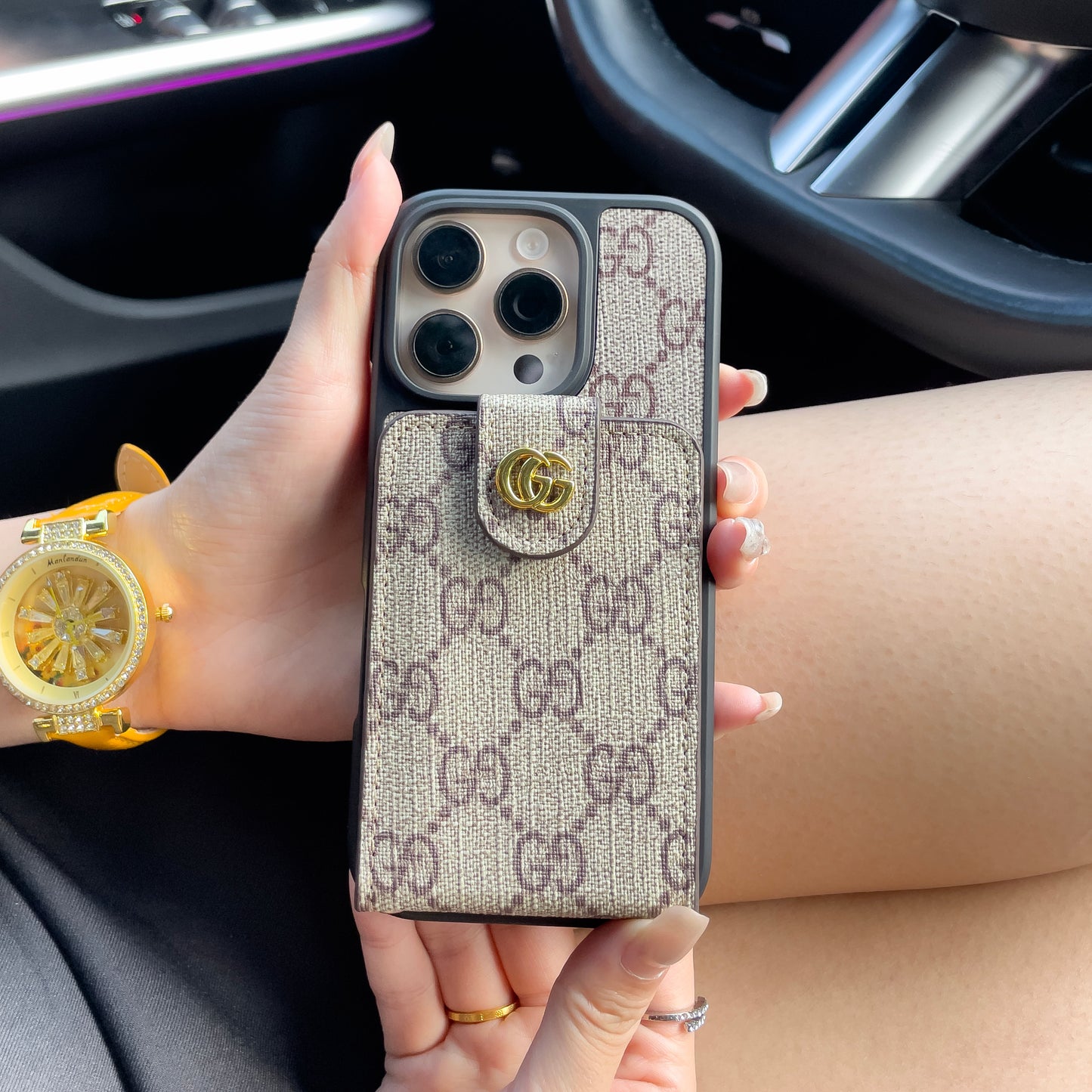 Ylellinen olkalaukku iPhonelle korttitaskulla & Hihna