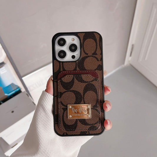 Capa de couro para iPhone com bolsa de cartão Coa