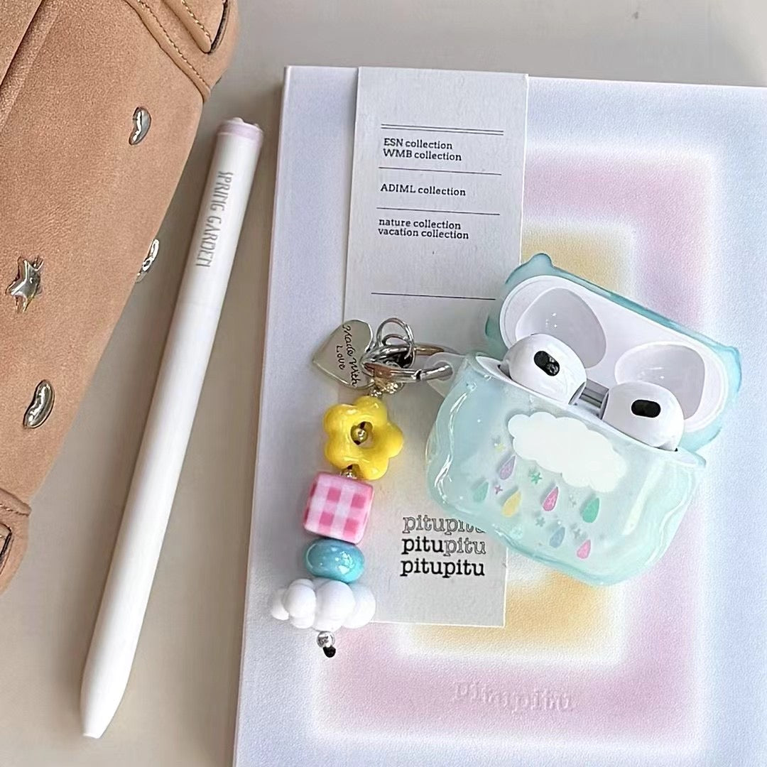 Blue Cloud AirPods Case with Beaded Charm