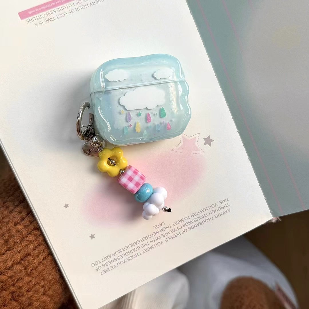 Blue Cloud AirPods Case with Beaded Charm