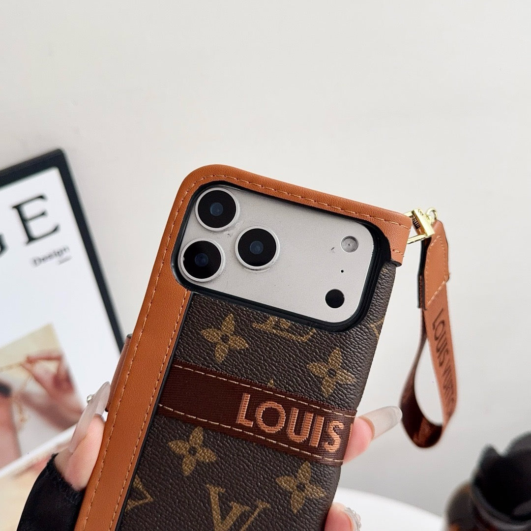 Lou Luxury Pattern Wallet iPhone -kotelo korttitelineellä ja hihnalla