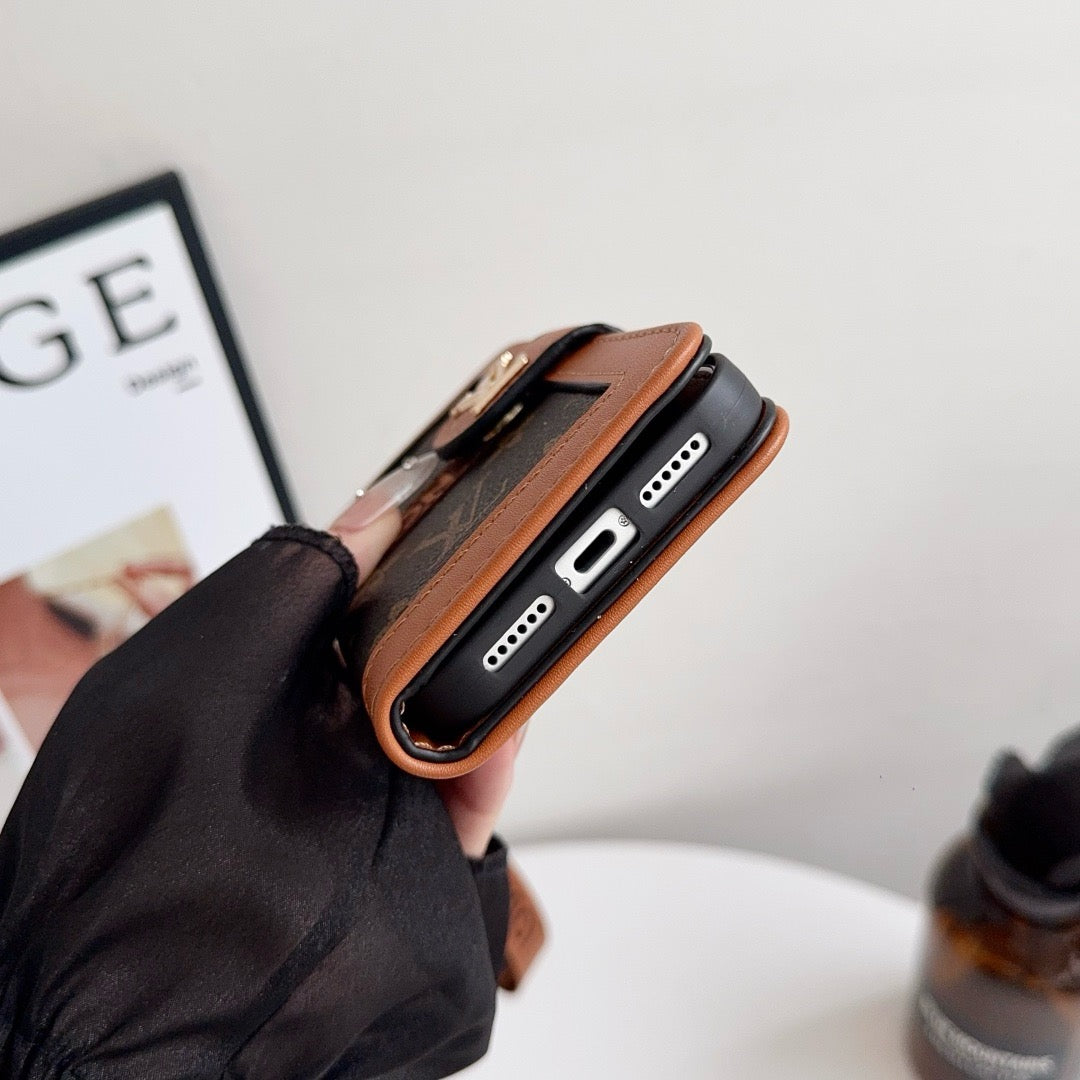 Lou Luxury Pattern Wallet iPhone -kotelo korttitelineellä ja hihnalla