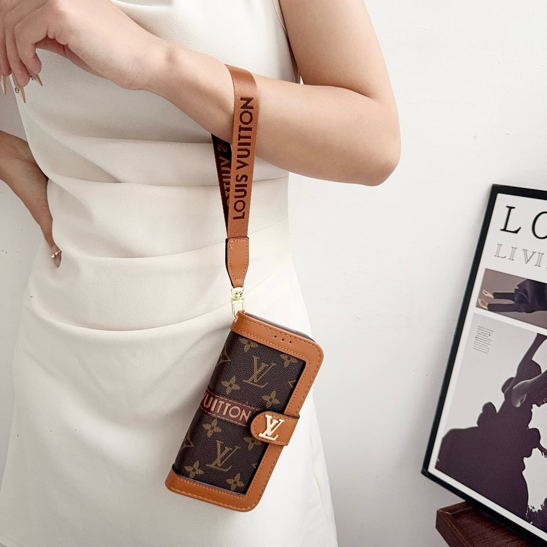 Lou Luxury Pattern Wallet iPhone -kotelo korttitelineellä ja hihnalla