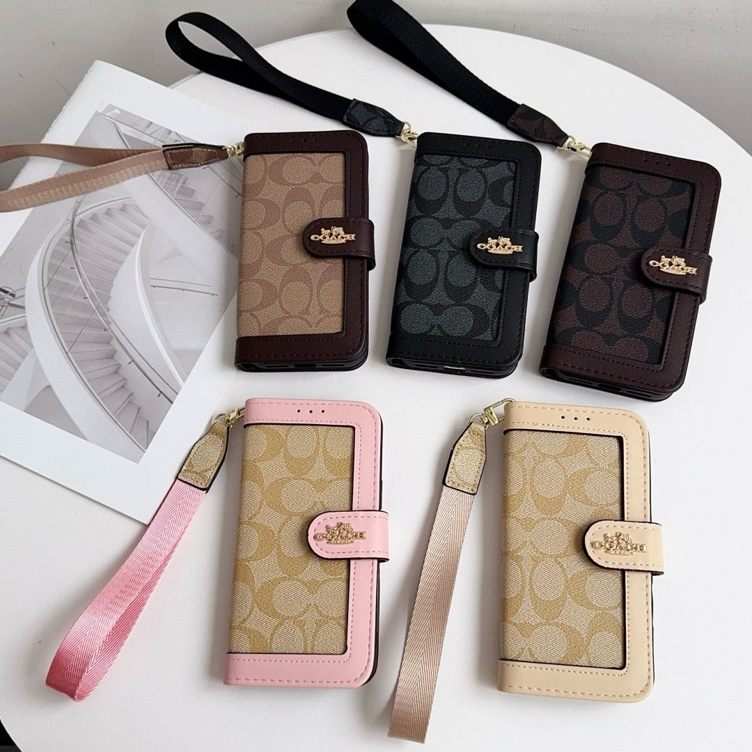 CO Luxury Pattern Wallet iPhone Case with Card Holder and Strap