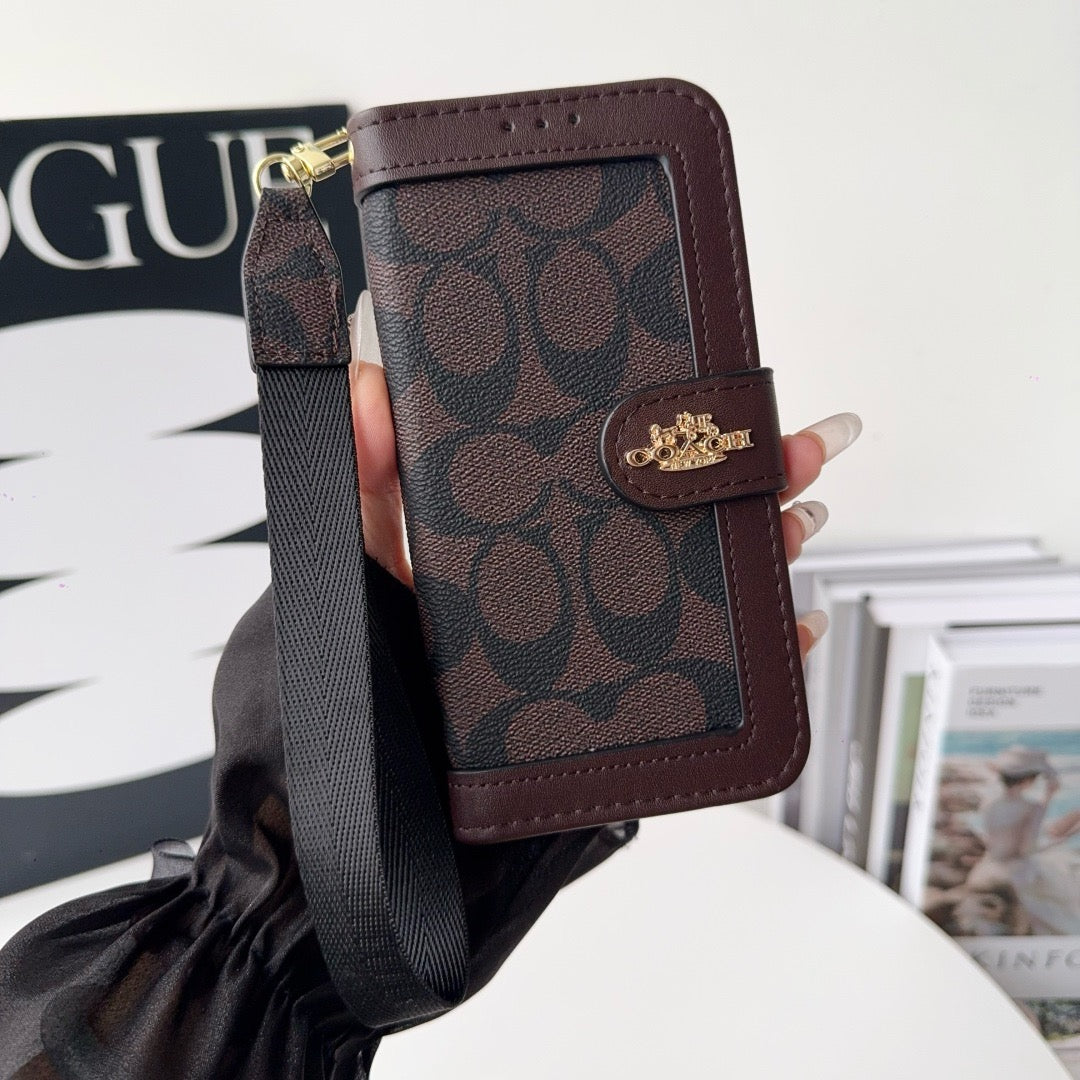 CO Luxury Pattern Wallet iPhone Case with Card Holder and Strap