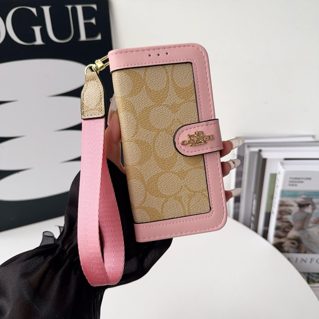 CO Luxury Pattern Wallet iPhone Case with Card Holder and Strap