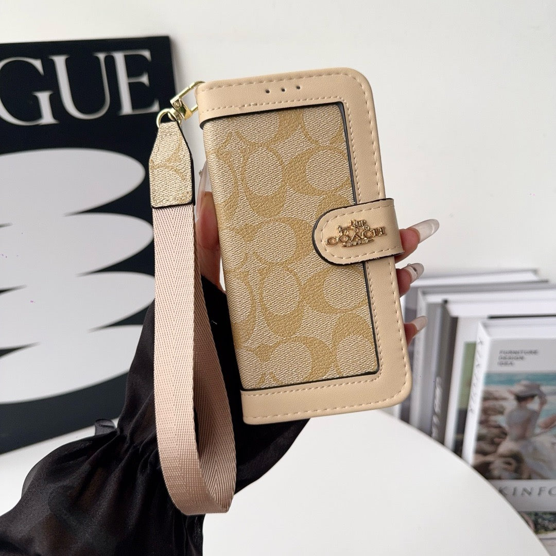 CO Luxury Pattern Wallet iPhone Case with Card Holder and Strap