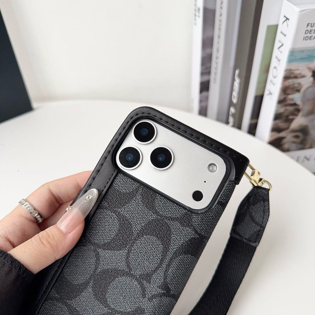 CO Luxury Pattern Wallet iPhone Case with Card Holder and Strap